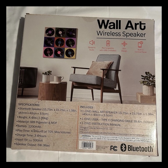 Wireless Wall Art Bluetooth Speaker Rechargeable, 15.75"X15.75"X1.38" New In Box - Picture 4 of 5